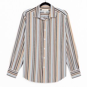 Banana Republic Men's Striped Blue and Brown Shirt